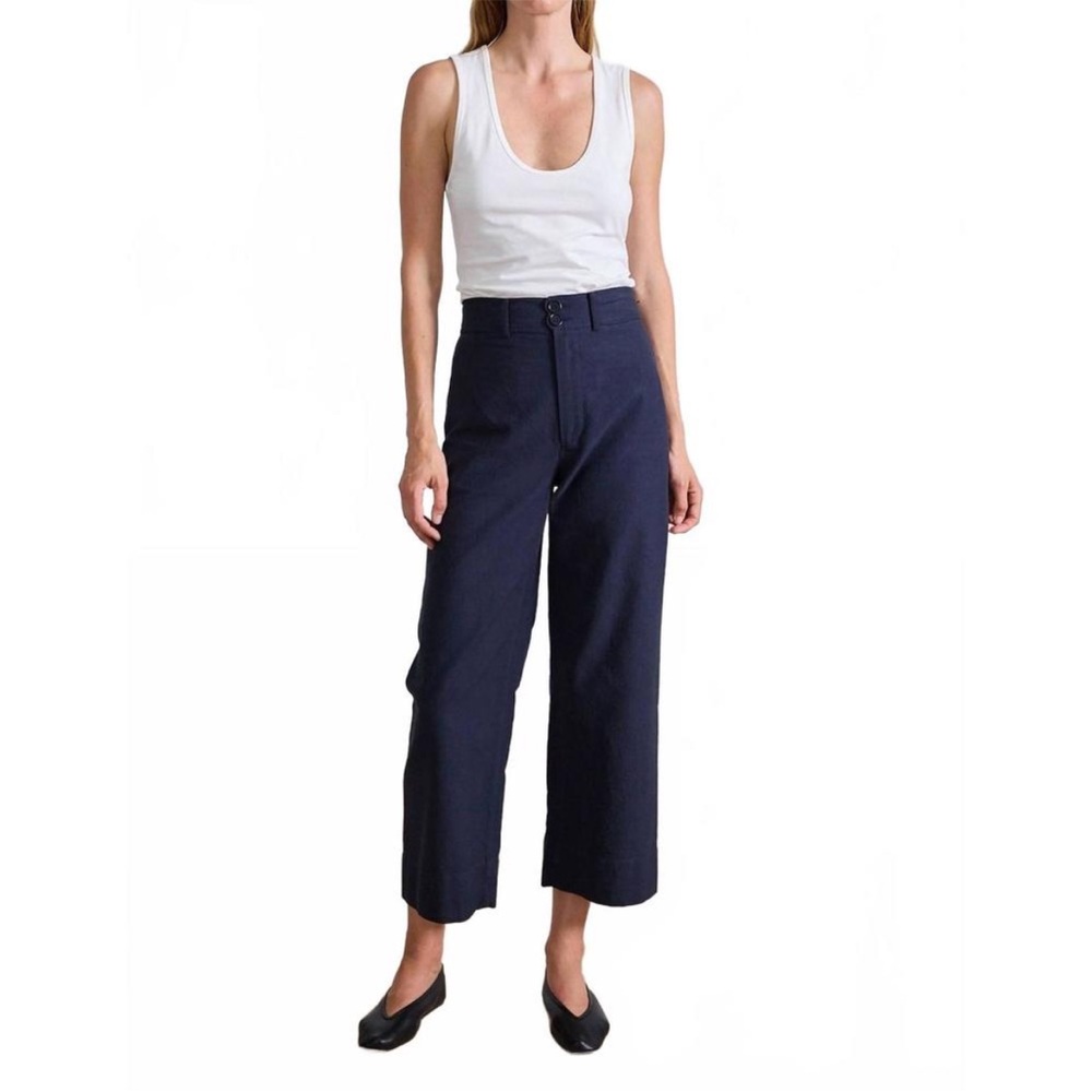 Apiece Apart Merida Navy Pants High Rise Sailor Cropped Trousers size 2 - Picture 2 of 11